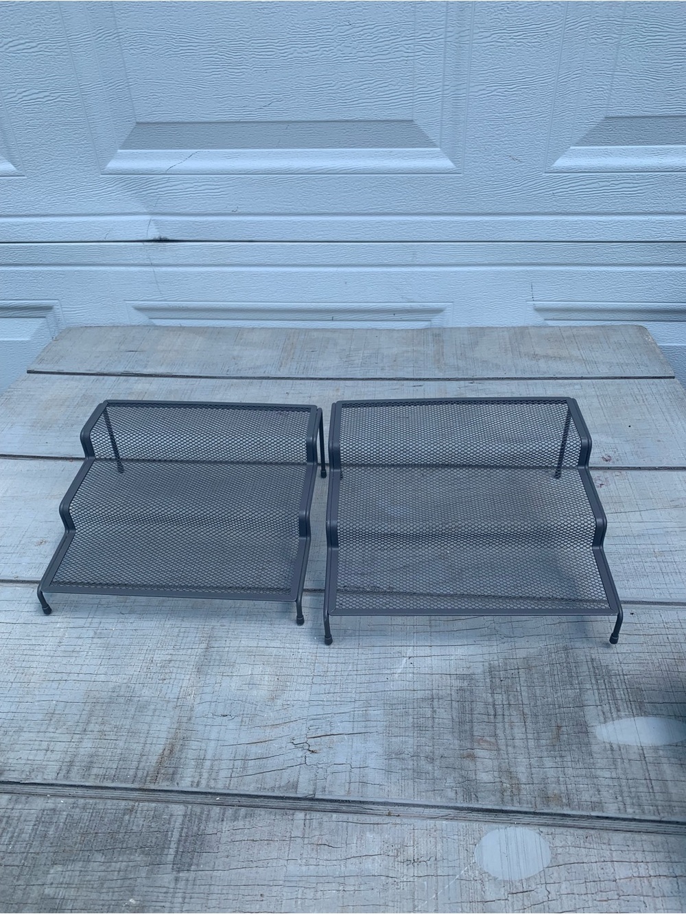 Pair Of Grey Wire Mesh Spice Rack 3 Tier Step Shelf Cabinet Organizer Storage